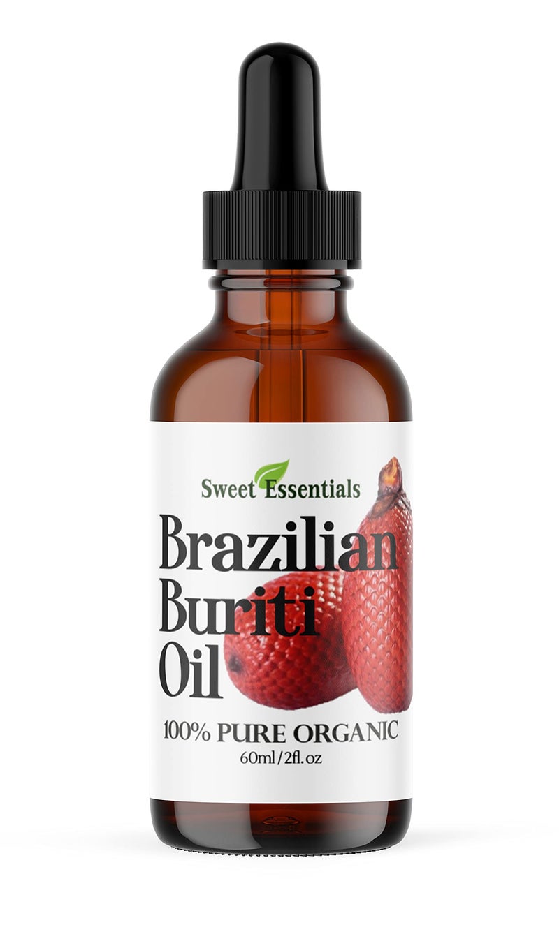 Sweet Essentials 100 Organic Buriti Aguaje Fruit Oil  Imported From Brazil  2oz Glass Bottle With Glass Dropper  100 Pure  ColdPressed  Natural Moisturizer for Skin Hair and Face