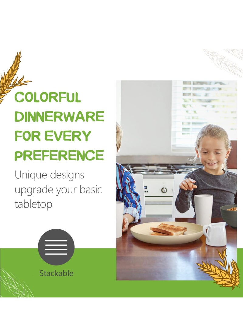 طقم أدوات مائدة من البلاستيك من قش القمح مكون من 32 قطعة، خدمة لـ 8 أشخاص، أطباق عشاء، طبق حلوى، أوعية حبوب، أكواب، أطباق بلاستيكية ملونة غير قابلة للكسر للتخييم في الهواء الطلق، متعدد الألوان - Image 2