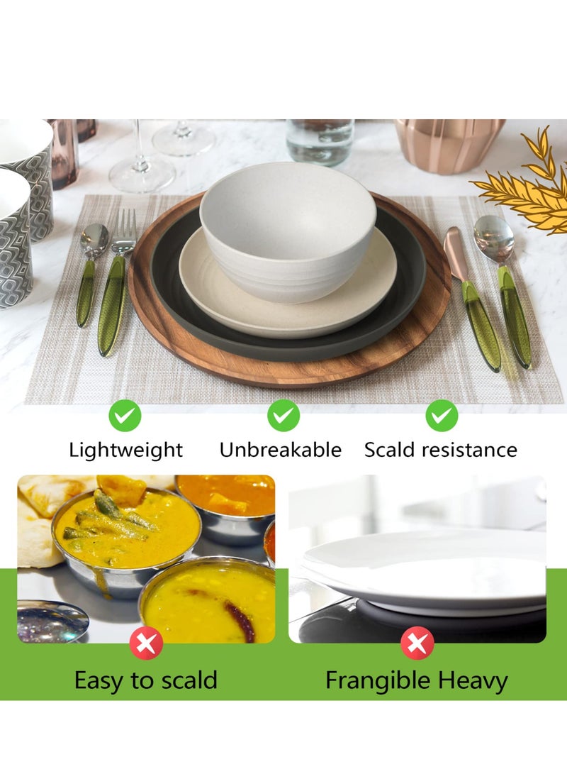 طقم أدوات مائدة من البلاستيك من قش القمح مكون من 32 قطعة، خدمة لـ 8 أشخاص، أطباق عشاء، طبق حلوى، أوعية حبوب، أكواب، أطباق بلاستيكية ملونة غير قابلة للكسر للتخييم في الهواء الطلق، متعدد الألوان - Image 5