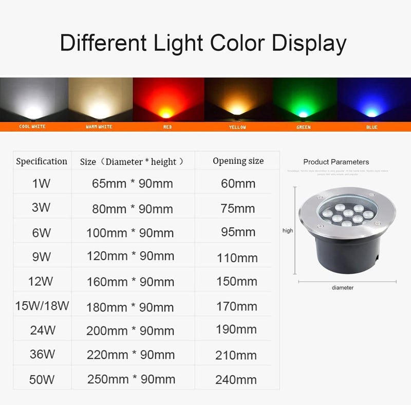 أضواء LED أرضية غائرة مقاومة للماء IP66 خارجية دائرية مدفونة بجهد AC85-110V كشاف للممرات والحدائق والممرات والأسطح والباحات والمشاهد الطبيعية - Image 5
