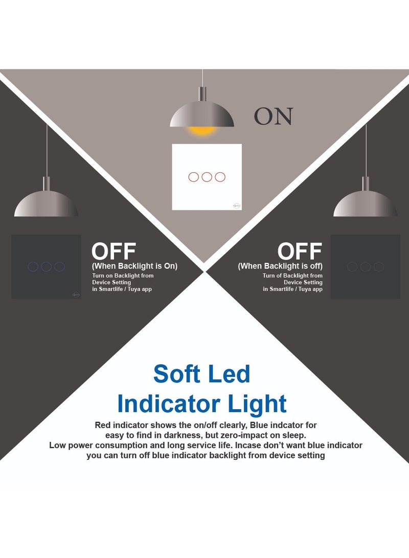 SASKA Smart Tuya Wifi Touch Light Switch (SJ-A1) Smartlife App Remote Control, Timing Function Voice Control Compatible with Voice Assistants, Google Home - No Neutral No Hub Needed (1 Gang, White) - Image 4