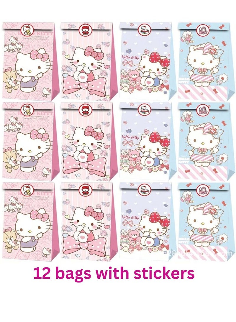 Generic Hello Kitty Favor Bags – 12 Bags with Closure Stickers – Assorted Hello Kitty Designs – Perfect for Birthday Parties and Special Occasions  - Image 1