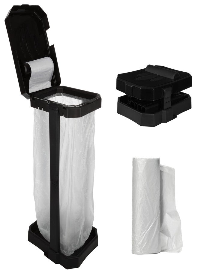 Wakeman Heavy Duty Black Trash Bag Portable Trash Bag Holder Stand with 7 Bags - Collapsible Trash Can Camping, RV, Kitchen, or Tailgate Party Garbage Bag Holder - Image 1
