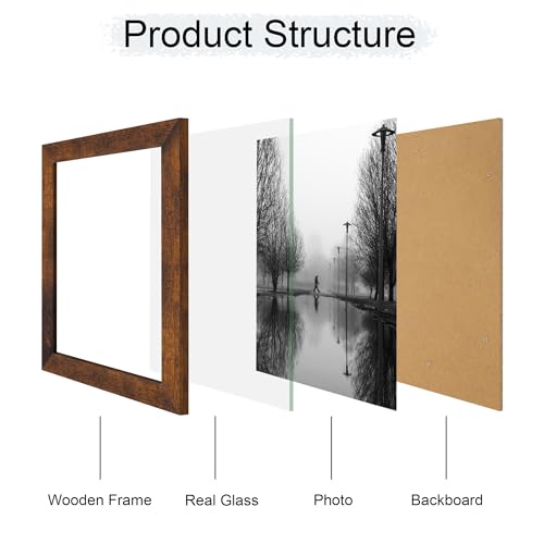 iRahmen 8x10 Picture Frame Set of 4, High Definition Glass 8 x 10 Frame, Wood Rustic Photo Frames for Horizontal or Vertical Display Tabletop and Wall Mounting - Image 3