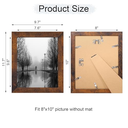 iRahmen 8x10 Picture Frame Set of 4, High Definition Glass 8 x 10 Frame, Wood Rustic Photo Frames for Horizontal or Vertical Display Tabletop and Wall Mounting - Image 4
