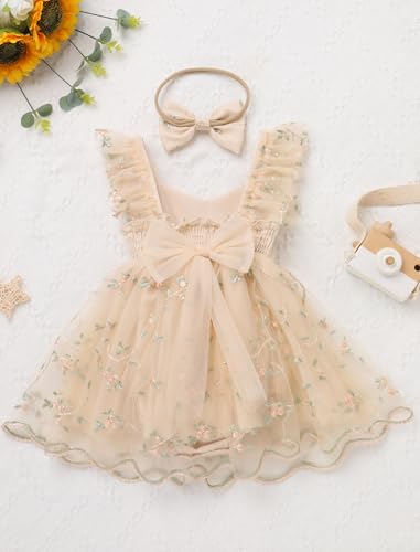 ODOLDI Kids Girls Birthday Party Dress Cake Crush Mesh Embroidered Floral Ruffle Tulle Tutu Romper Dress - Image 2