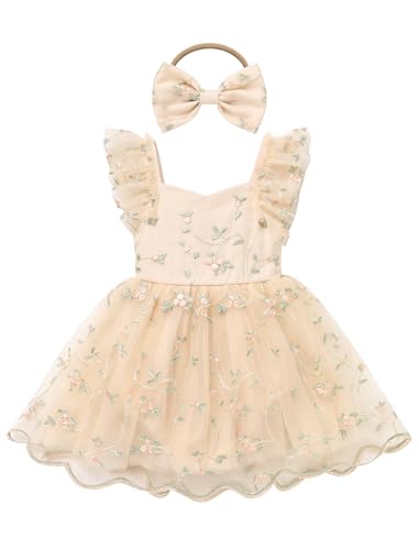 ODOLDI Kids Girls Birthday Party Dress Cake Crush Mesh Embroidered Floral Ruffle Tulle Tutu Romper Dress - Image 1