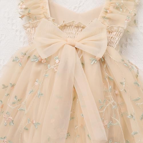 ODOLDI Kids Girls Birthday Party Dress Cake Crush Mesh Embroidered Floral Ruffle Tulle Tutu Romper Dress - Image 3