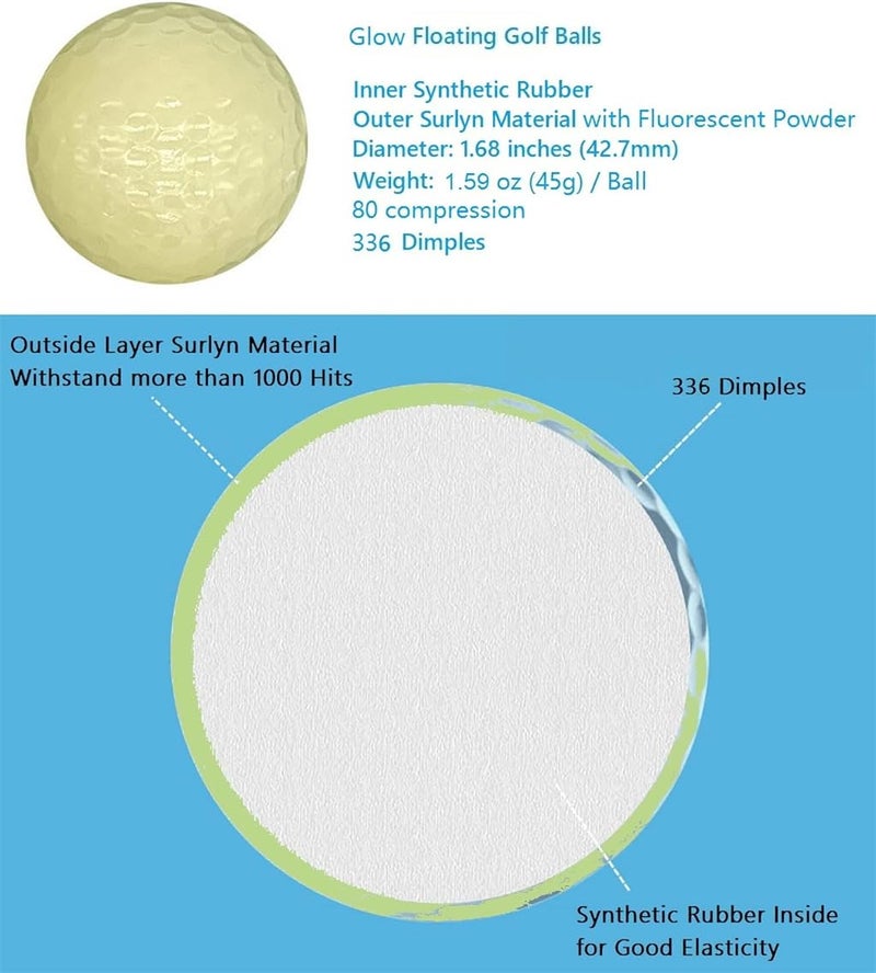 Luckam كرة جولف مضيئة وعائمة، 6 حبات كرة جولف عائمة مضيئة، كرة جولف عائمة مضيئة للتدريب الليلي، كرة جولف مائية ليلعب بها، كرات جولف للتدريب، تحسين متعة الرياضة - Image 2