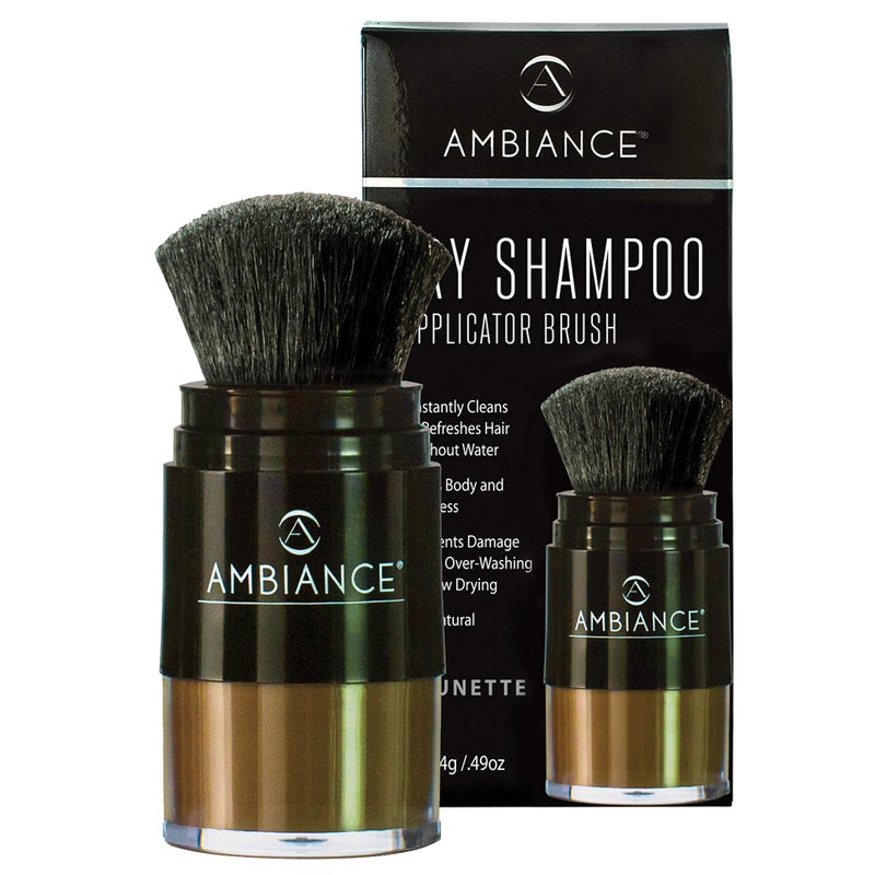 Ambiance Natural Dry Shampoo Powder & Brush for Dark Hair - Non Aerosol Travel Size Brunette Tinted Shampoo - Non Toxic, Benzene Free - Volumizing, Refreshes Oily Hair & Covers Roots Between Colorings - Image 1