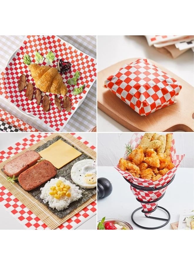 100pcs Deli Paper Sheets 30*30cm, Premium Food Basket Liners, Grease Resistant Wax Paper Sheets for Food, Classic Checkered Sandwich Wrapping Paper for Party, Festival and Outdoors - Image 2