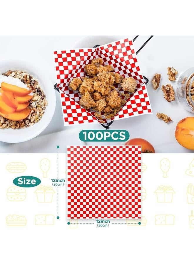 100pcs Deli Paper Sheets 30*30cm, Premium Food Basket Liners, Grease Resistant Wax Paper Sheets for Food, Classic Checkered Sandwich Wrapping Paper for Party, Festival and Outdoors - Image 3