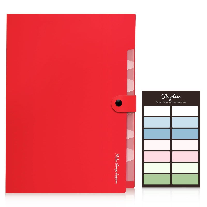 SKYDUE 8 Pockets Expanding File Organizer, Expandable File Folders with Pockets, Portable Document Paper Organizer, A4 Letter Size Filing Folder, Snap Closure, Red - Image 2