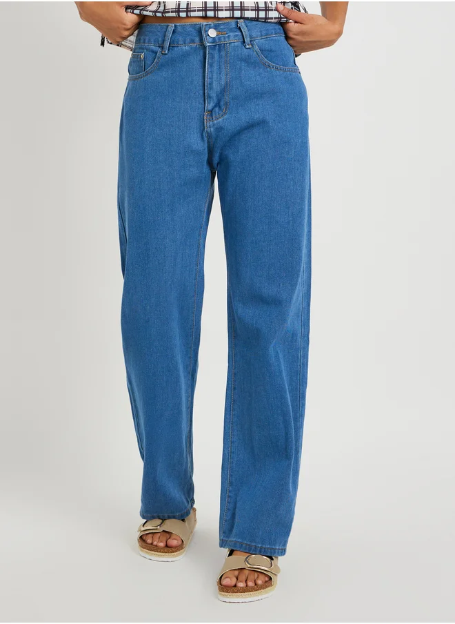 ستايلي Solid Mid Rise Wide Leg Jeans