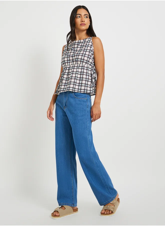 ستايلي Solid Mid Rise Wide Leg Jeans