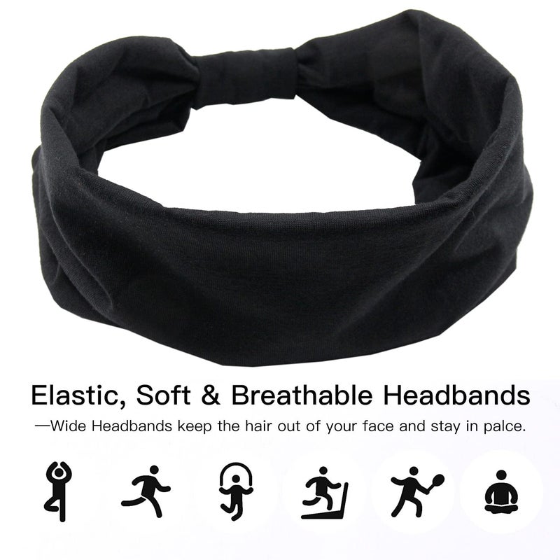 Yeshan Black Wide Headbands for Women Turban Knotted Headband for Lady Boho Thick Head Wraps Hairbands Large African Sport Yoga Head bands,Pack of 6 - Image 3