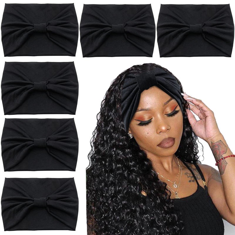 Yeshan Black Wide Headbands for Women Turban Knotted Headband for Lady Boho Thick Head Wraps Hairbands Large African Sport Yoga Head bands,Pack of 6 - Image 1