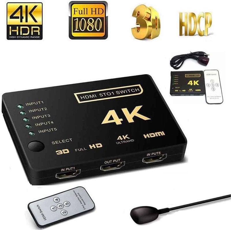 5 Port HD 1080P Video HDMI Switch Switcher Splitter for HDTV PS3 DVD IR Remote - Image 3
