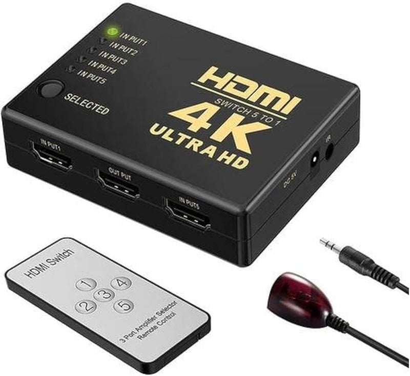 5 Port HD 1080P Video HDMI Switch Switcher Splitter for HDTV PS3 DVD IR Remote - Image 1