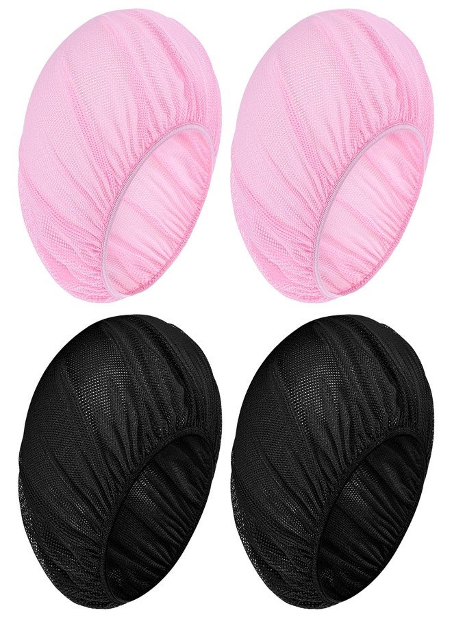 Bremorou 4 Pcs Hair Net for Sleeping Mesh Sleep Bonnets for Women Sleeping Hair Nets Cap, Comfortable and Breathable Mesh Sleep Bonnet for Sleeping, Sleeping Hair Nets Cap for Curly Hair (Black, Pink) - Image 1