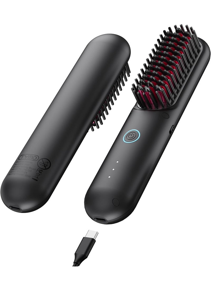 TYMO TYMO Cordless Hair Straightener Brush  Upgrade Porta ECO Portable Straightening Brush for Travel Mini Hot Straightening Comb for Women Ceramic Coating Lightweight for TouchupsAntiScald Black 