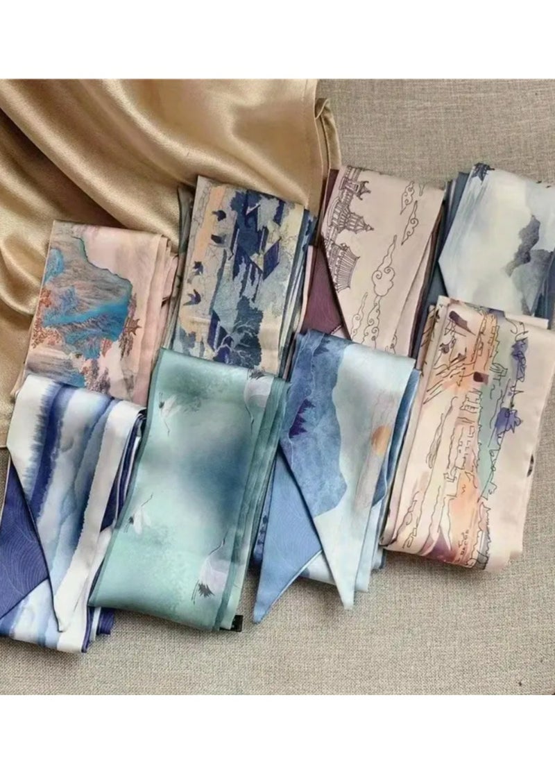 Generic 8pcs Silky Satin Ribbon Scarf Vintage Headband Bow Knotted Hair Band Adjustable Hair Accessories For Women Female 
