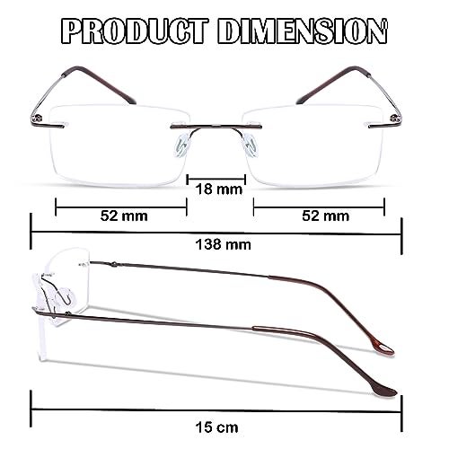 Redex Titanium Glasses Frame, Rimless Frameless Optical Eyewear Eyeglasses for Unisex Brown Color - Image 2