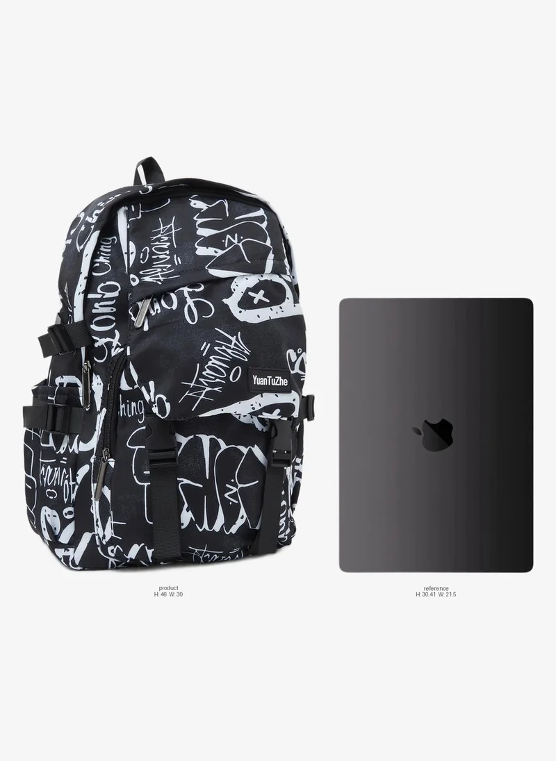 Styli Teen Boys Black Graphic Print Backpack