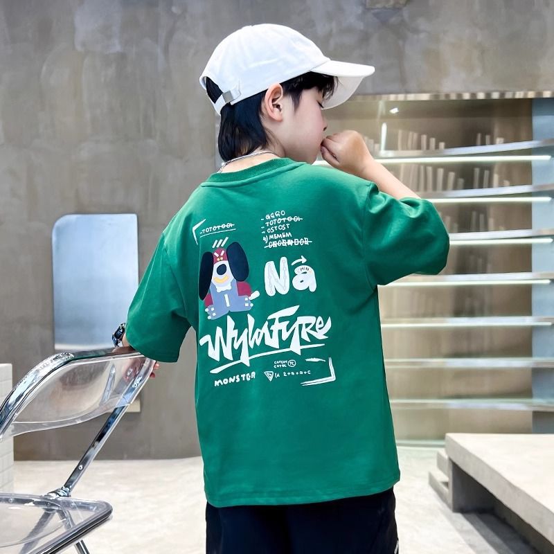 Boys' Pure Cotton T-Shirt 2026 New Summer Print For Older Children, Boys' Short-Sleeve Top, Thin And Trendy - Image 2