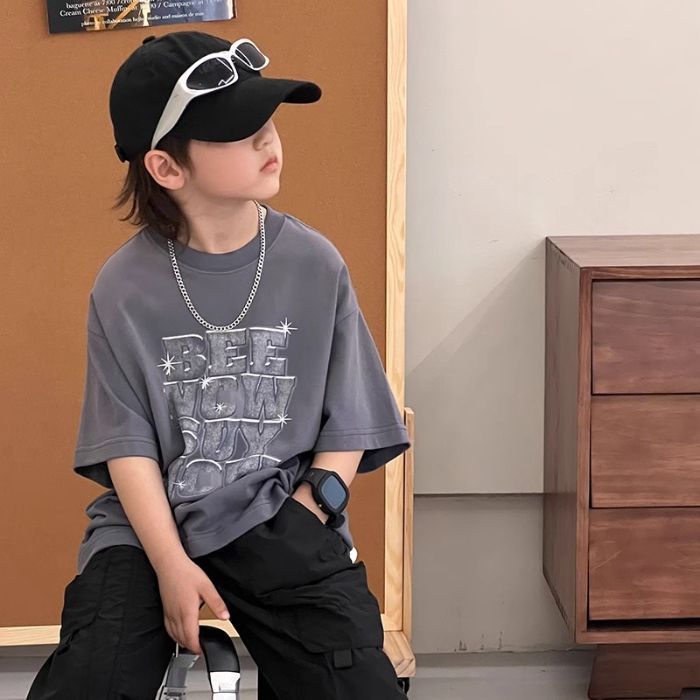 Boys' Pure Cotton T-Shirt 2026 New Summer Print For Older Children, Boys' Short-Sleeve Top, Thin And Trendy - Image 1