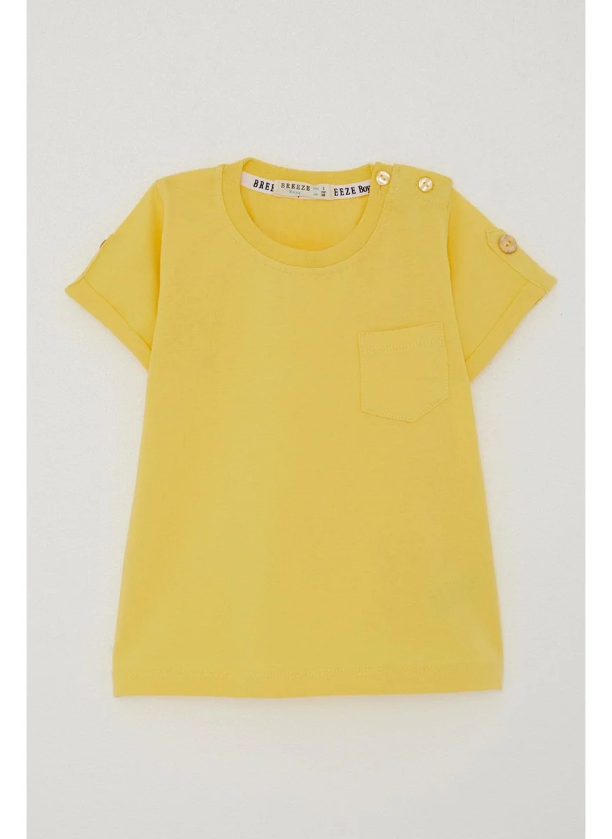 بريز Baby Boy T-Shirt with Pockets and Buttoned Sleeves and Accessories 9 Months - 3 Years Yellow
