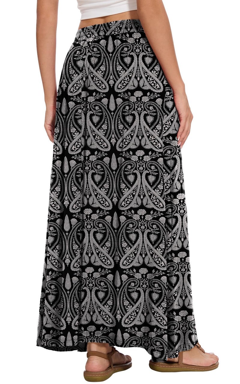 Leafsay Womens Maxi A-line Long Summer Skirt Elastic High Waist Flowy Skirt with Pockets(Dark Zigzag,L) - Image 3