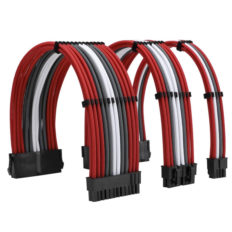 Formulamod Sleeve Extension Power Supply Cable Kit 18AWG ATX 24P EPS 8PPCIE8P with Combs for PSU to MotherboardGPU Red Black Grey White