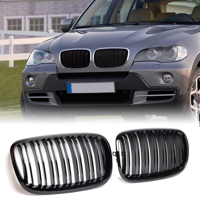 X5 E70 GrilleATPOEN Front Grill Kidney Double Slats for BMW X5 X6 E70 E71 2007 2008 2009 2010 2011 2012 2013MColor