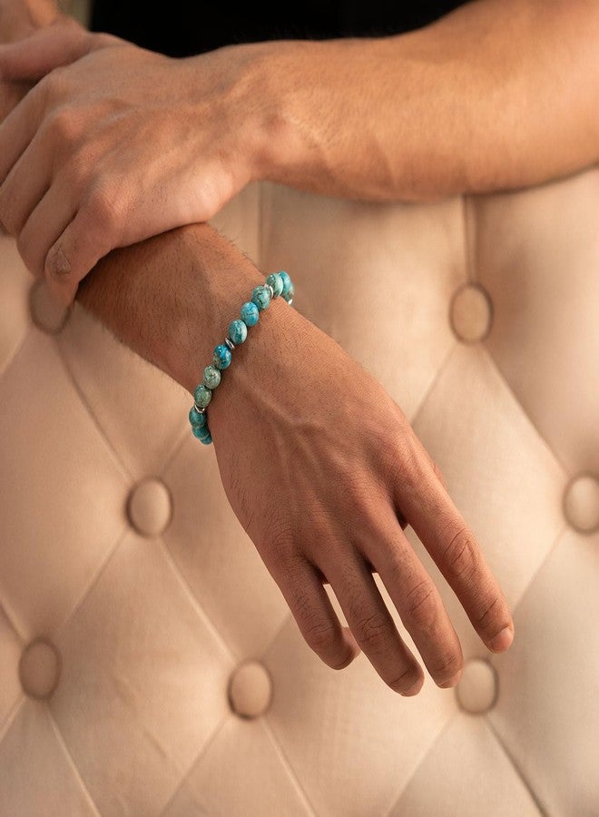 Mesmerize Elastic Natural Stone Bracelet for Men & Women | Authentic Healing Crystal Beads for Balance, Positivity & Energy | Handcrafted Stretch Fit Bracelet for Meditation | Lab-Tested Certificate & 6-Month Warranty Included. (African Turquoise, S) - Image 3