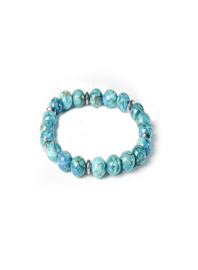 Mesmerize Elastic Natural Stone Bracelet for Men & Women | Authentic Healing Crystal Beads for Balance, Positivity & Energy | Handcrafted Stretch Fit Bracelet for Meditation | Lab-Tested Certificate & 6-Month Warranty Included. (African Turquoise, S) - Image 1