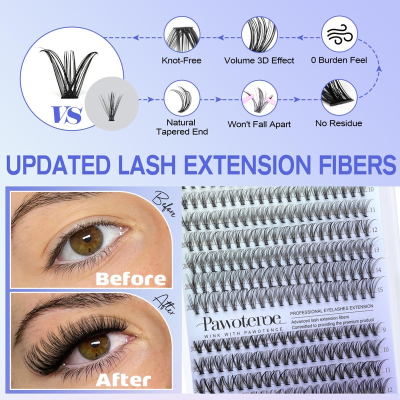 Pawotence Lash Extension Kit DIY 280pcs Individual Lash Clusters Kit 20D&30D Natural 9-15mm Cluster Eyelash Extensions Kit with Lash Bond and Seal, Tweezers for Self Use (20D&30D, 0.07D, 9-15mm, Kit) - Image 4