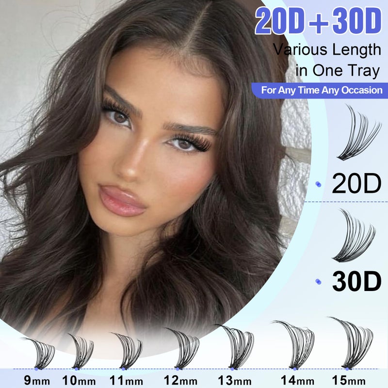 Pawotence Lash Extension Kit DIY 280pcs Individual Lash Clusters Kit 20D&30D Natural 9-15mm Cluster Eyelash Extensions Kit with Lash Bond and Seal, Tweezers for Self Use (20D&30D, 0.07D, 9-15mm, Kit) - Image 3