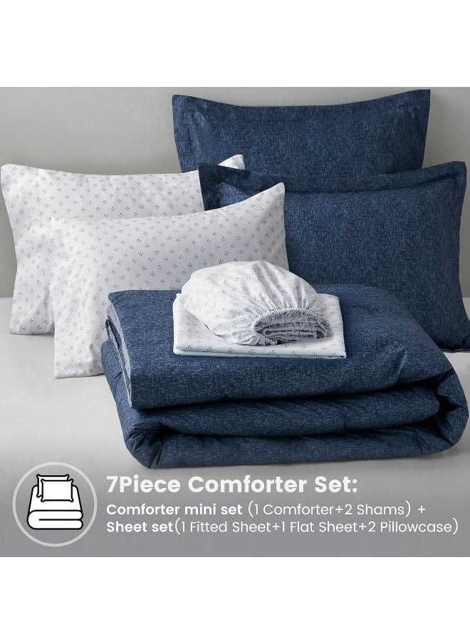 Comfort Spaces - Comfort Spaces Queen 7 Pieces Comforter Set, Soft Bed Sets for Queen Size, All Season Bedding Sets with Comforter, Gift Bed in a Bag with Comforter, Sheets, Pillowcases, and Shams, Queen, Navy - Image 1