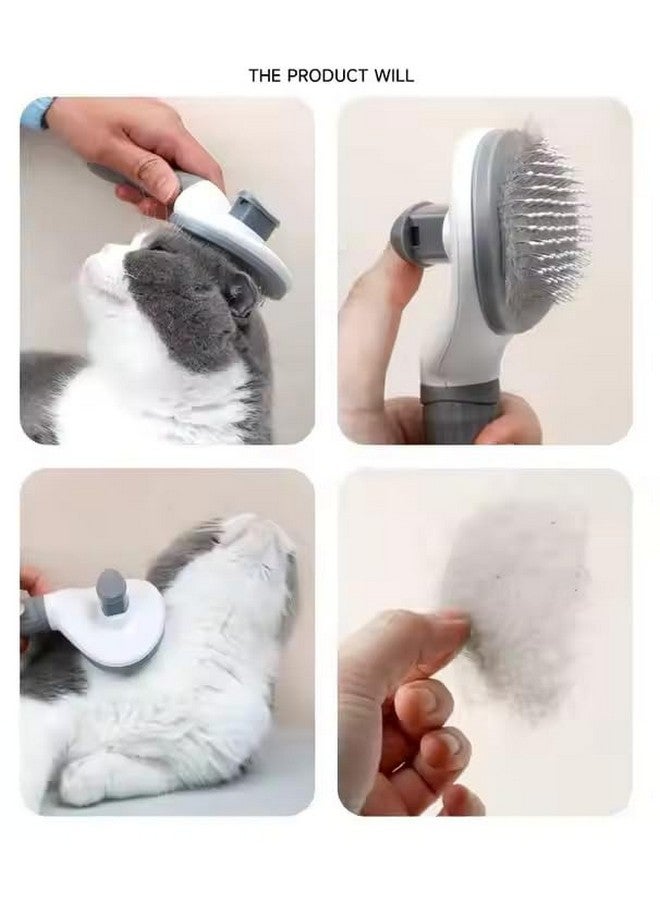 Self-Cleaning Pet Brush - One-Click Release Dog and Cat Grooming Tool with Oval Design for Easy Deshedding and Massage, Available in Sky Blue and Grey - Image 2