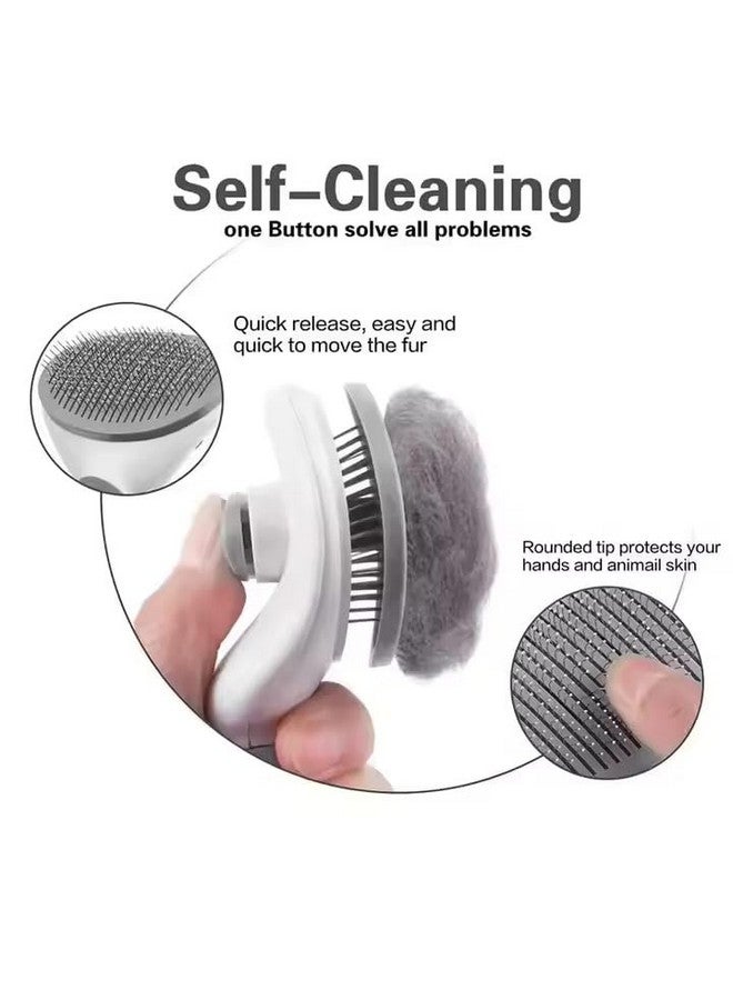 Self-Cleaning Pet Brush - One-Click Release Dog and Cat Grooming Tool with Oval Design for Easy Deshedding and Massage, Available in Sky Blue and Grey - Image 4