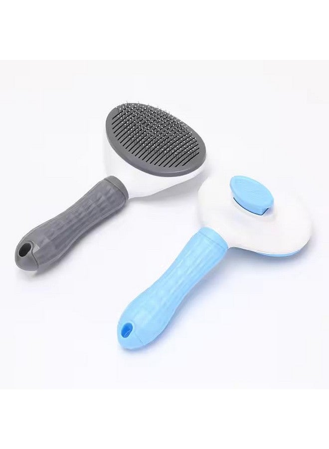Self-Cleaning Pet Brush - One-Click Release Dog and Cat Grooming Tool with Oval Design for Easy Deshedding and Massage, Available in Sky Blue and Grey - Image 1
