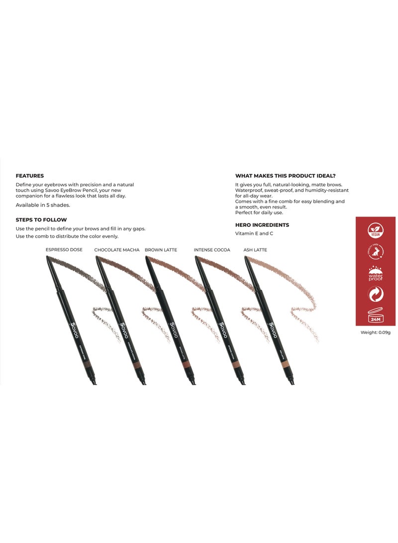 Savoo Eyebrow Pencil – Espresso Dose | Waterproof, Vegan & Long-Lasting Brow Definer - Image 3