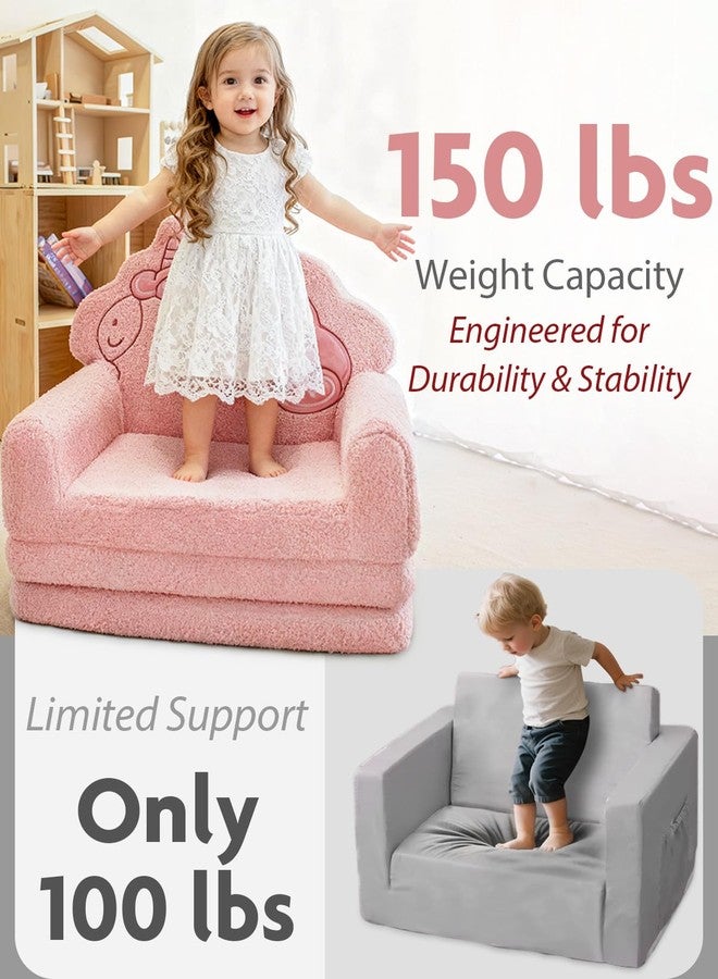TinyPalsa Kids Couch, Convertible Sofa to Lounger Fold Out, Pink Magical Pony Design Chair for Toddlers 1-3, Gift for Birthday, Movie Night - Image 3