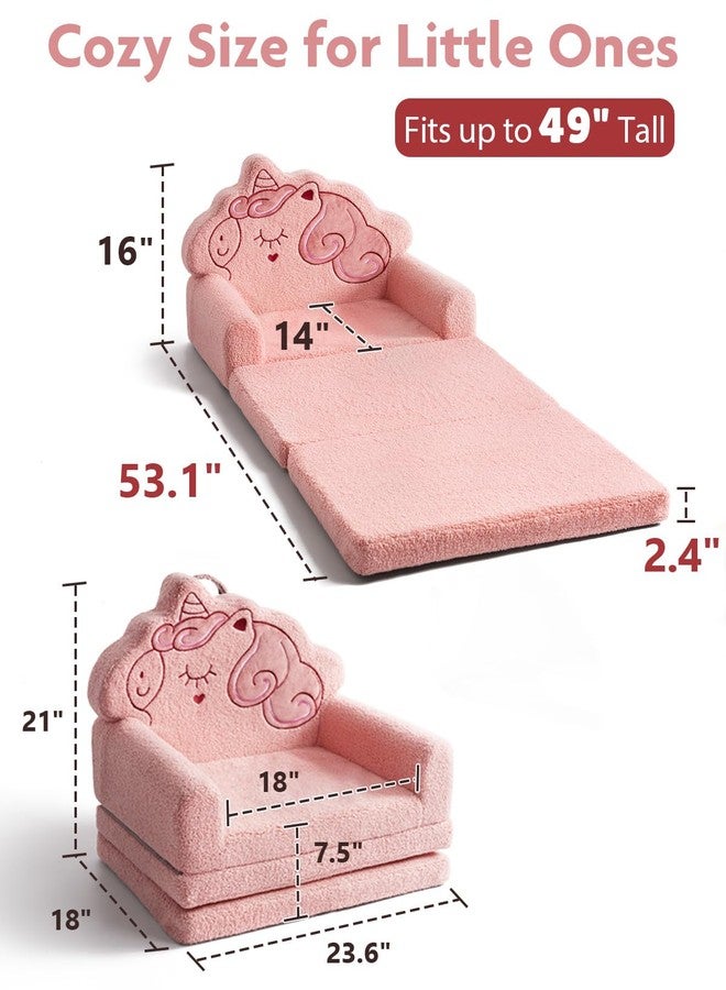 TinyPalsa Kids Couch, Convertible Sofa to Lounger Fold Out, Pink Magical Pony Design Chair for Toddlers 1-3, Gift for Birthday, Movie Night - Image 5