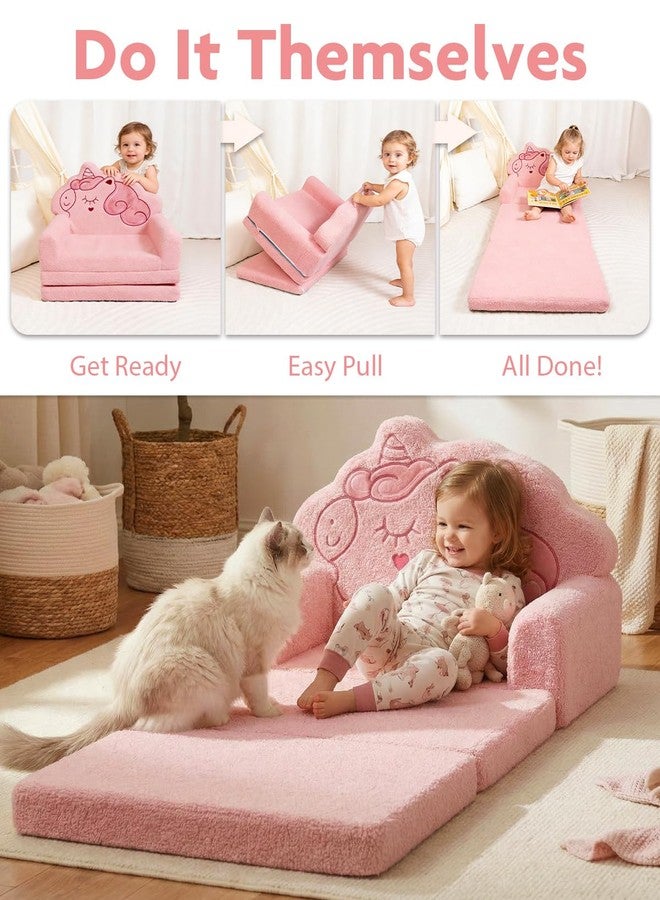 TinyPalsa Kids Couch, Convertible Sofa to Lounger Fold Out, Pink Magical Pony Design Chair for Toddlers 1-3, Gift for Birthday, Movie Night - Image 2