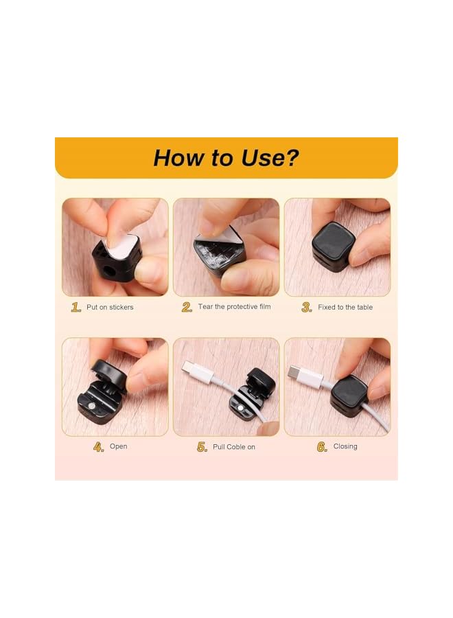 Green Tiger Magnetic Cord Organizer Holder, 6 Pack Desk Cable Clips Management, Hide Phone Charging Cable Keeper, Strong Adhesive Wire Charger Holder for Home Office Desk Phone Car Wall Desktop Nightstand (Black) - Image 3