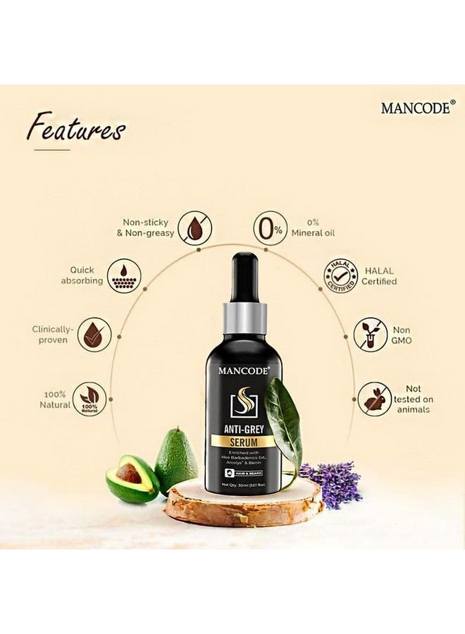 MAN CODE Mancode Anti Grey Serum | Restore Natural Black Color of Grey White Hair & Beard|Delay & Reverses Grays|Strengthen Hair & Beard Roots |Toxin Free| For All Hair & Beard Type-30ml  - Image 4