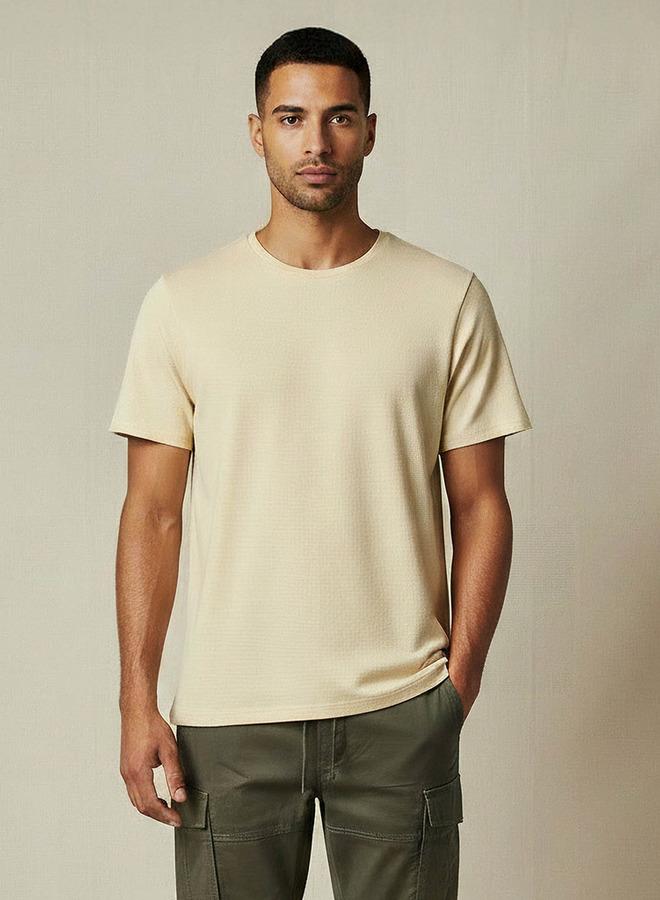 Iconic Men Slim Fit Crew Neck Short Sleeves Popcorn Textured T-shirt - Image 1