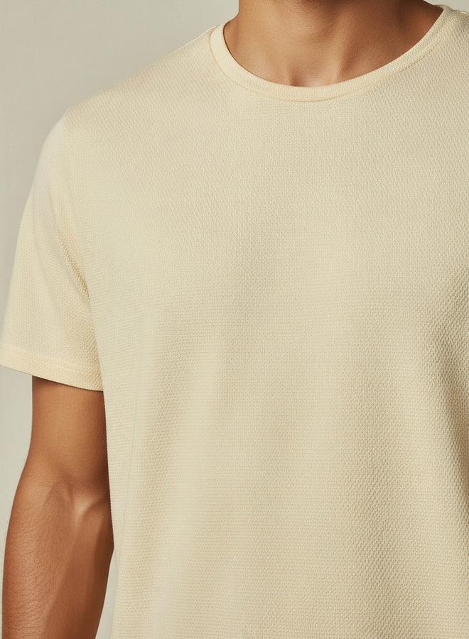Iconic Men Slim Fit Crew Neck Short Sleeves Popcorn Textured T shirt - Image 2